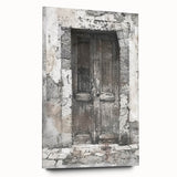 Large abstract wall art of a rustic Italian door on acrylic glass, in earthy tones, ideal for bedroom or dining room decor.