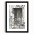 Extra large framed abstract art print featuring a rustic Italian door in vibrant colors, ideal for living room decor.