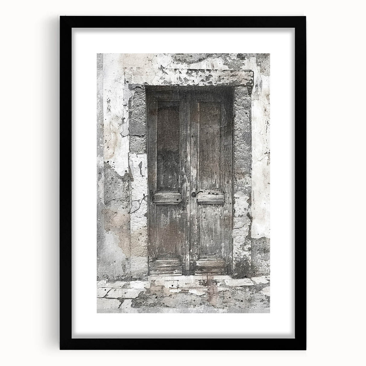 Extra large framed abstract art print featuring a rustic Italian door in vibrant colors, ideal for living room decor.