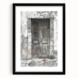 Extra large framed abstract art print featuring a rustic Italian door in vibrant colors, ideal for living room decor.