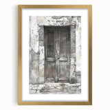 Extra large rustic Italian door architecture print in a gold frame with mat, textured abstract art.