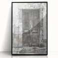 Large abstract wall art featuring a rustic Italian door design on a framed acrylic print, in muted earth tones.