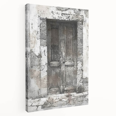Rustic Italian door design on a large stretched canvas, featuring earthy tones, ideal for kitchen wall art.
