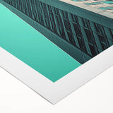 Art deco poster featuring geometric patterns and metallic colors on rolled canvas, suitable for dining room decor.