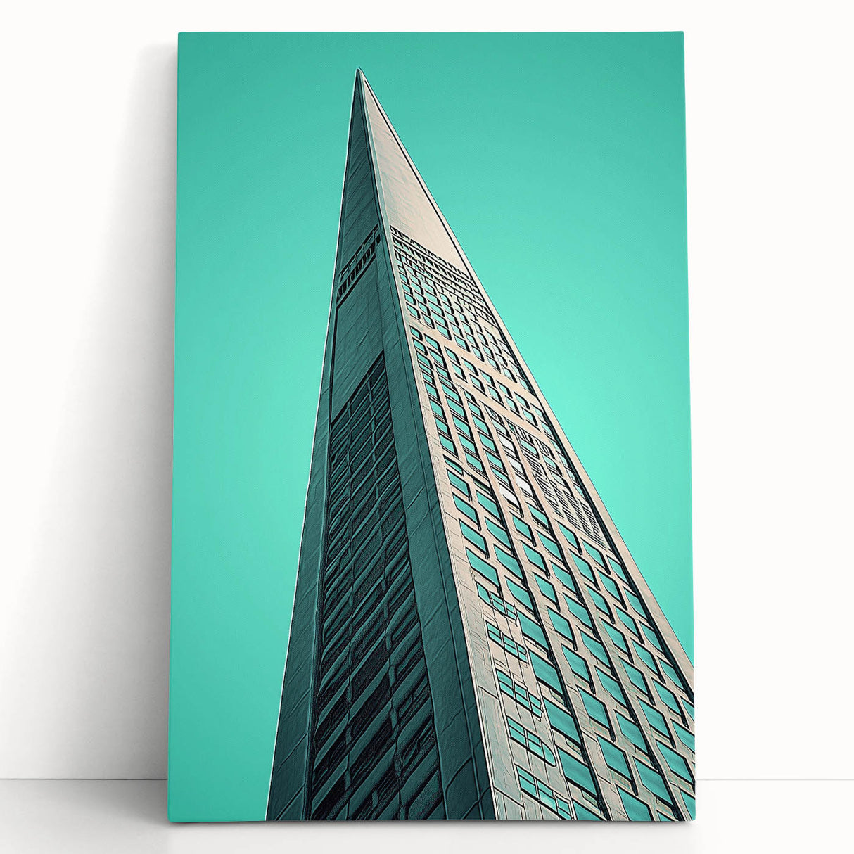 Large black and white photo of an architectural design on stretched canvas, ideal for kitchen wall art or bedroom ambiance.