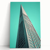Large black and white photo of an architectural design on stretched canvas, ideal for kitchen wall art or bedroom ambiance.