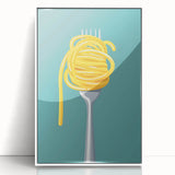 Art deco poster featuring a minimalist design of dishes in black outlines on a white acrylic framed background.