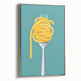 Framed canvas of a vintage poster featuring a colorful landscape painting with black borders, ideal for dining room decor.