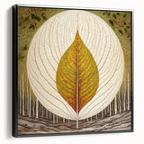 Framed canvas wall art featuring a modern floral design with vibrant colors and intricate leaf details, displayed in a stylish black frame, ideal for home decor.