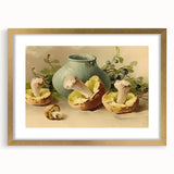 Extra large abstract art print featuring textured fruits in vibrant colors, framed in gold, ideal for living room decor.