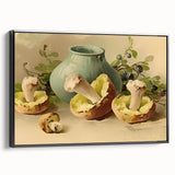Black and white framed canvas of vintage fruit illustrations, ideal for bedroom wall decor.