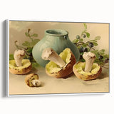 Vintage poster art of colorful fruits on a white framed canvas, ideal for living room decor.