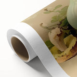 Art deco poster of assorted fruits in vibrant colors, printed on rolled canvas, suitable for dining room wall art.