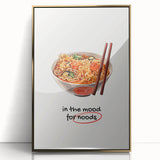 Large art print of a mid-century modernist food-inspired design in gold tones on framed acrylic.