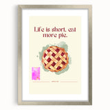 Textured art print of abstract pastries in muted earth tones, framed with a silver mat, ideal for kitchen wall art.
