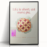 Large abstract wall art featuring assorted pastries in muted colors, framed in black acrylic, suitable for a modern kitchen.