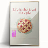 Mid-century modernist art of assorted pastries in muted colors on a framed acrylic, ideal for nursery wall art.