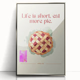 Mid-century modernist art featuring assorted pastries in soft pastel tones on a silver-framed acrylic print.