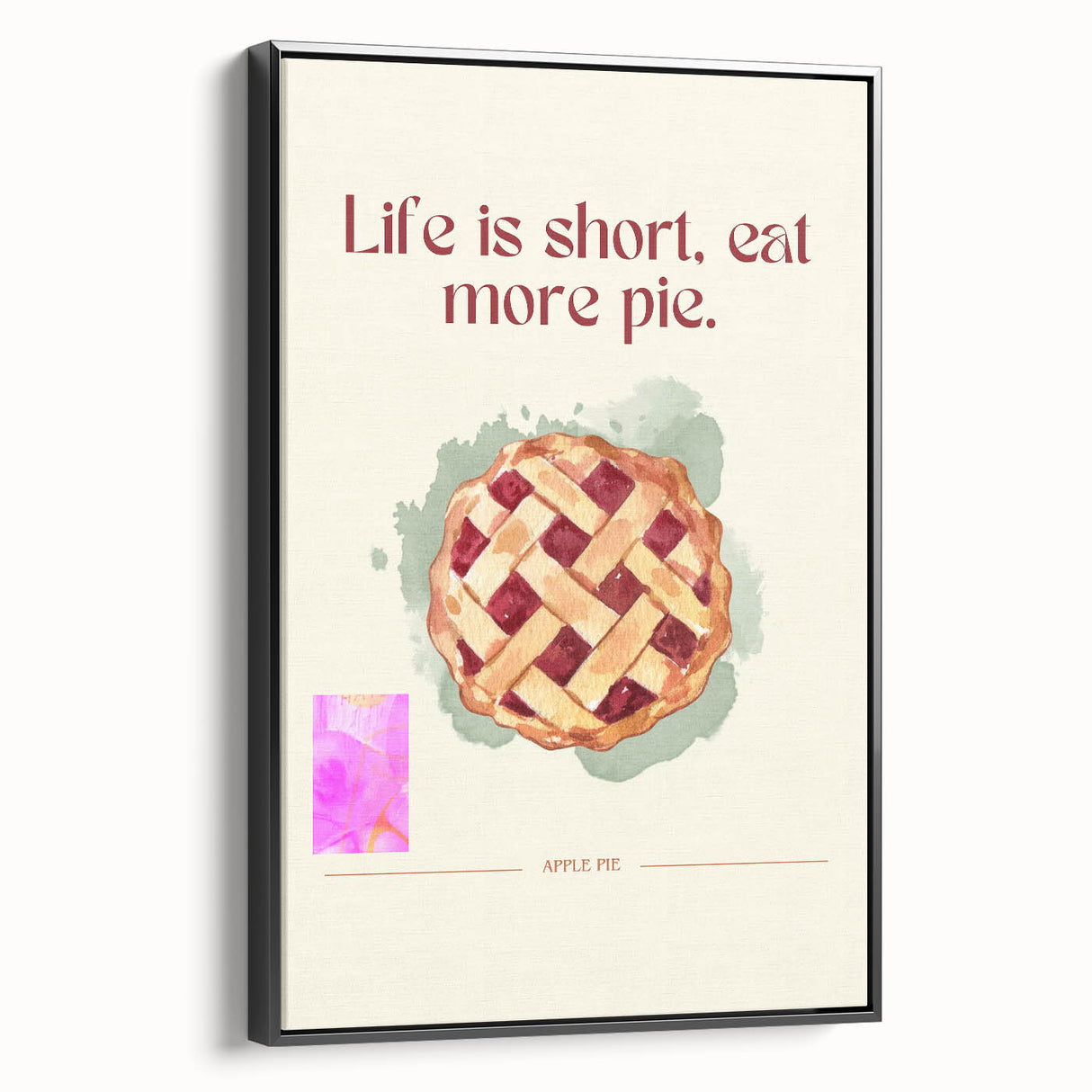 Black and white framed canvas featuring vintage poster art of pastries, ideal for bedroom wall decor.