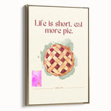 Framed canvas featuring vintage poster art of various pastries, set against a black background, ideal for bedroom wall decor.