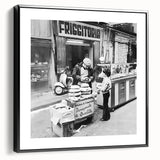 Black and white vintage poster art of a landscape on framed canvas, suitable for bedroom decor.