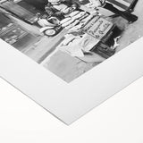 Art deco poster featuring a lively restaurant scene in muted earth tones, on rolled canvas, suited for dining room decor.