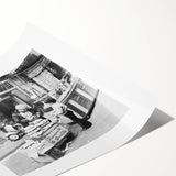 Extra large rolled print featuring line art flowers in black on a white background, ideal for large living room wall art.