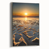 Framed canvas artwork showcasing a vibrant landscape scene with silver accents, ideal for modern home decor. The side view highlights its elegant design and sturdy frame.
