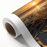 Rolled canvas showcasing vibrant African tribal artwork, featuring intricate patterns and textures, securely packaged in a durable cardboard tube for safe transport.