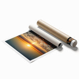 Rolled print showcasing a vibrant African landscape design with intricate details, packaged securely in a durable cardboard tube for safe transport and display.