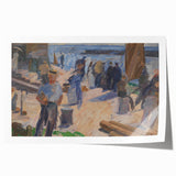 Modern Coastal Scene - Abstract Impressionist Art Print of Seaside Life