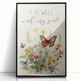 Inspirational Floral Typography Art - "It Is Well" Canvas Print