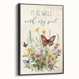 Inspirational Floral Typography Art - "It Is Well" Canvas Print