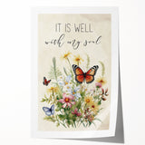 Inspirational Floral Typography Art - "It Is Well" Canvas Print