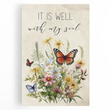 Inspirational Floral Typography Art - "It Is Well" Canvas Print