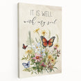 Inspirational Floral Typography Art - "It Is Well" Canvas Print