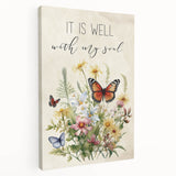 Inspirational Floral Typography Art - "It Is Well" Canvas Print