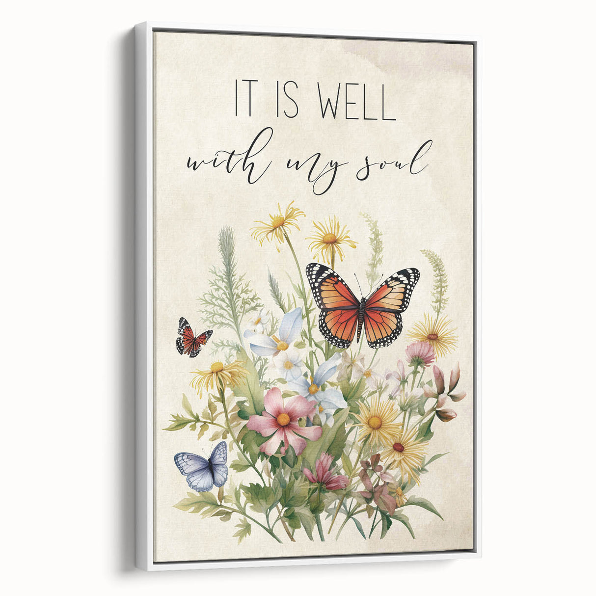 Inspirational Floral Typography Art - "It Is Well" Canvas Print