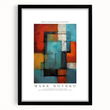Extra large abstract art print with textured layers in vibrant red, orange, and yellow on a black framed canvas.