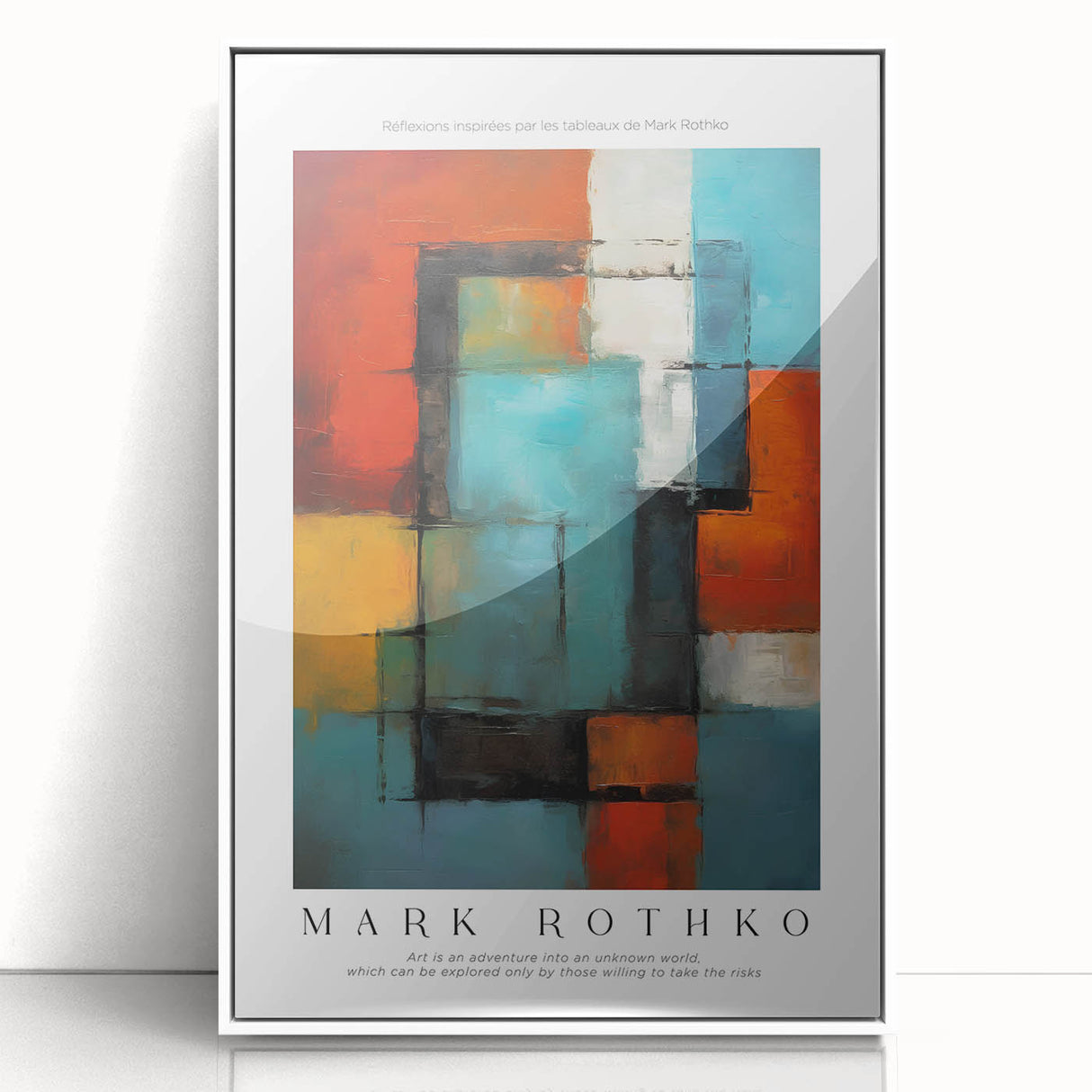 Modern art wall decor featuring a Mark Rothko-inspired abstract design in vibrant red and orange tones on a framed acrylic…
