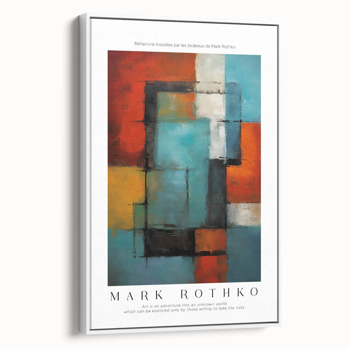 Extra large canvas featuring a vintage poster art style with colorful abstract patterns on a black background.