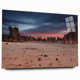 Large abstract wall art depicting a serene Algerian landscape in muted earth tones on acrylic glass.