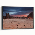 Black and white framed canvas depicting an Algerian landscape, ideal for bedroom wall art with a vintage poster style.