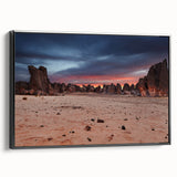 Black and white framed canvas depicting an Algerian landscape, ideal for bedroom wall art with a vintage poster style.