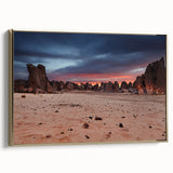 Framed canvas featuring a colorful vintage landscape painting of the Algerian scenery.