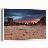 Framed canvas depicting a vintage-style Algerian landscape in muted earth tones, ideal for bedroom wall art.