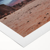 Art deco poster featuring a stylized Algerian landscape in muted earth tones on rolled canvas.