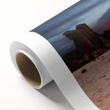 Art deco poster of an Algerian landscape on rolled canvas, featuring muted earth tones, ideal for nursery wall art.