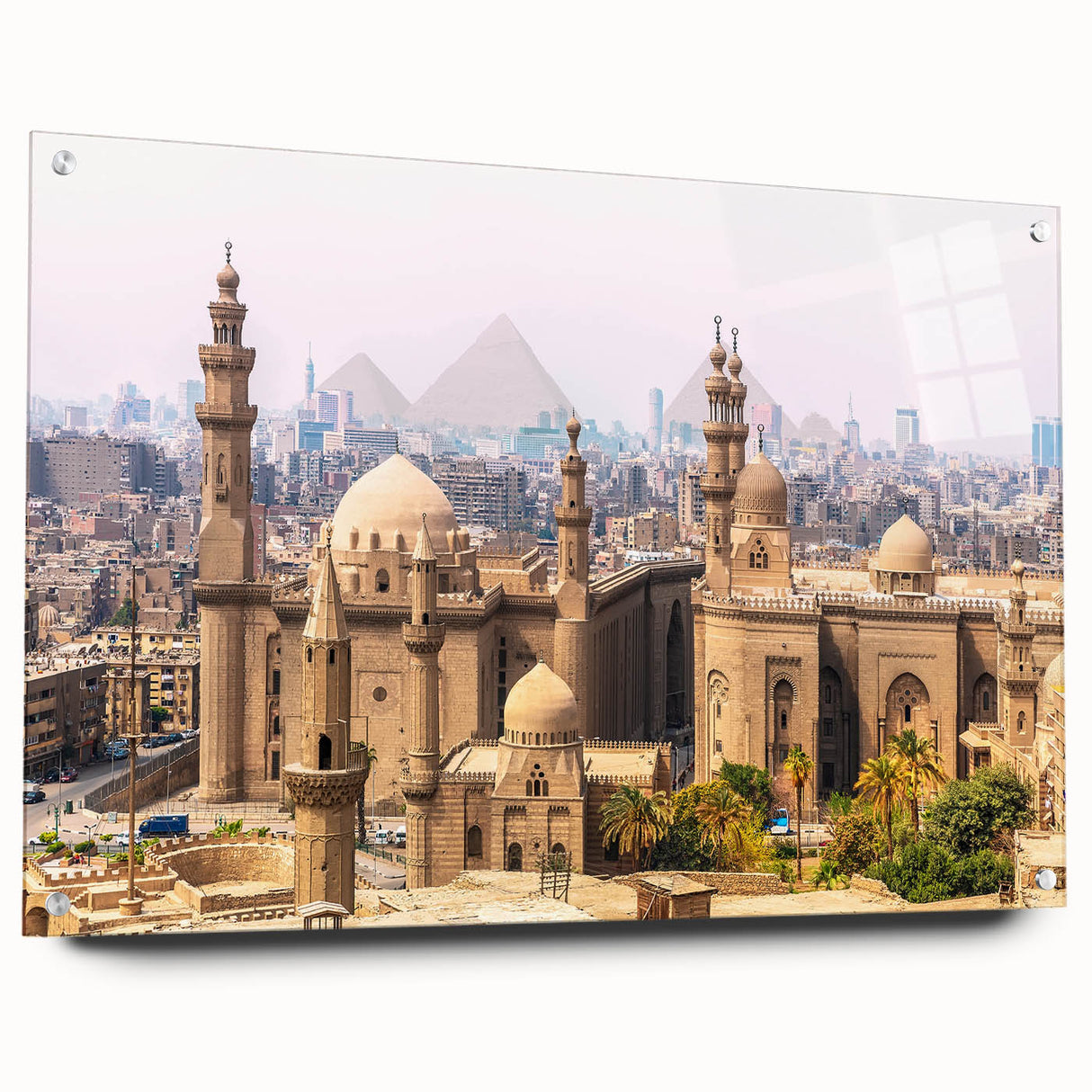 Acrylic print of a large abstract depiction of an African landscape in earthy tones.