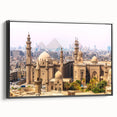 Black and white landscape art painting of Egyptian scenery on framed canvas, suitable for bedroom wall decor.